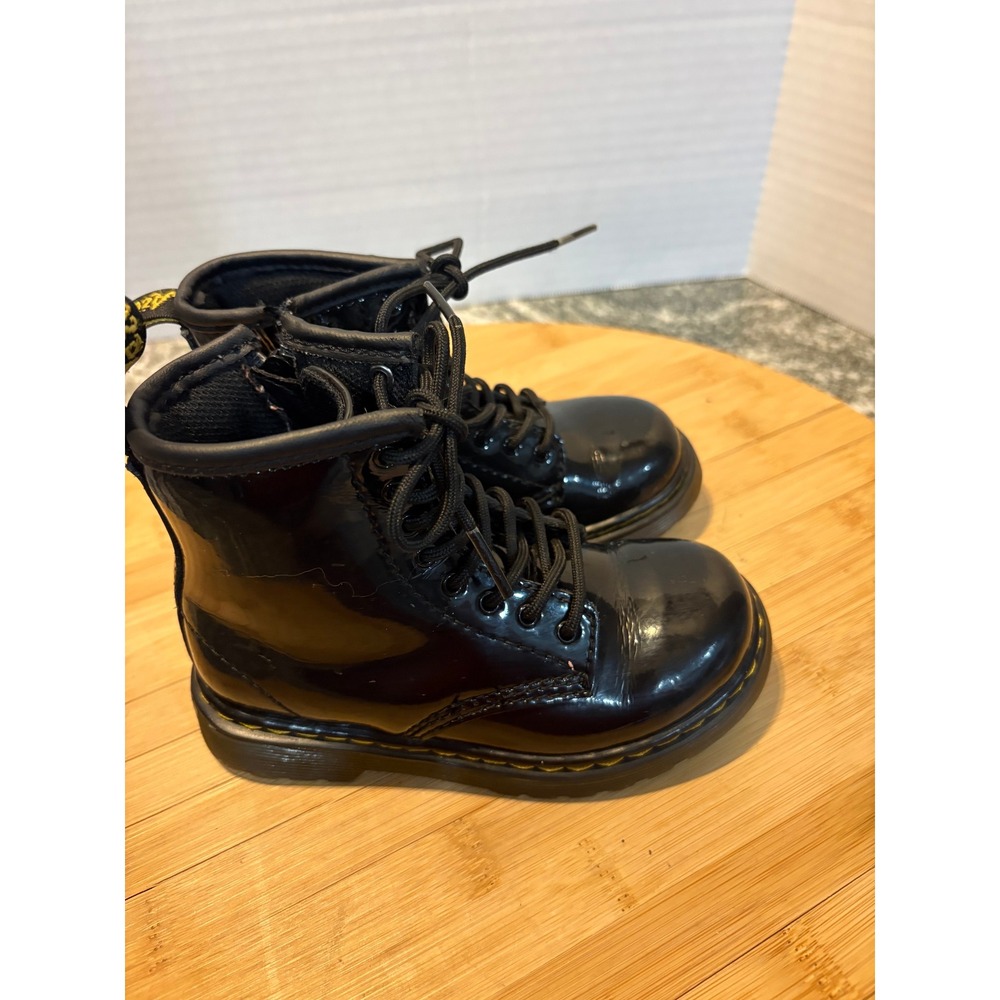 Kids Dr Martens Black Patent Leather Lace Up Zipper Boots Size 9 - Picture 4 of 7